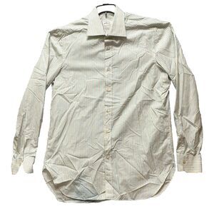 Kiton Shirt Adult 16/41 (Large) Yellow Stripes Button Up Casual Cuffs Dress Mens